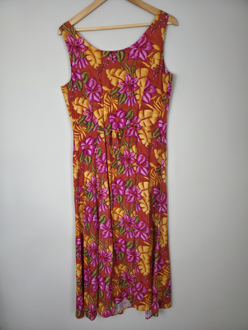 Vintage 90s Floral Rayon Dress Button Front Midi Tropical Size 10 - Picture 3 of 11
